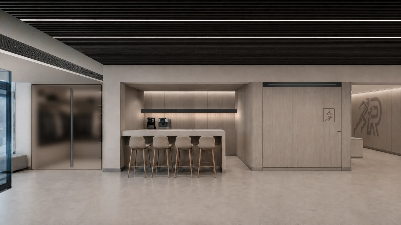Cafe and concealed service spaces